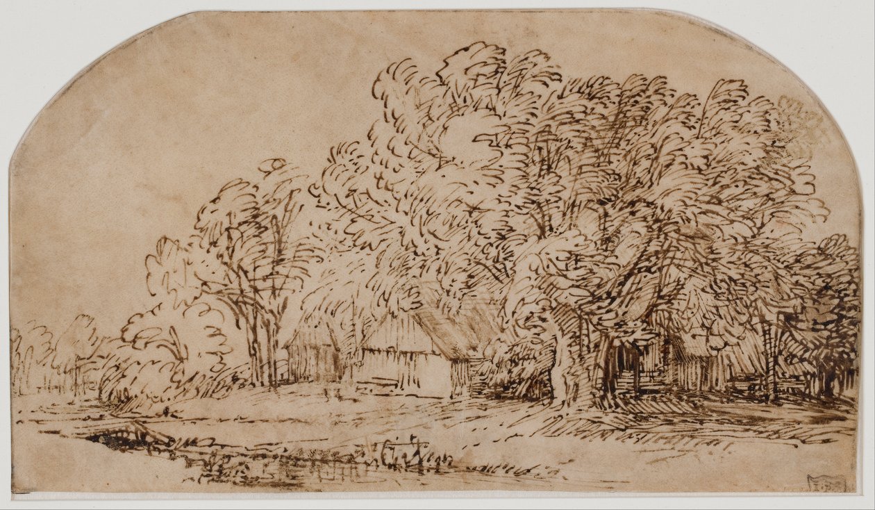 Landscape with Cottages under Tall Trees av Rembrandt van Rijn