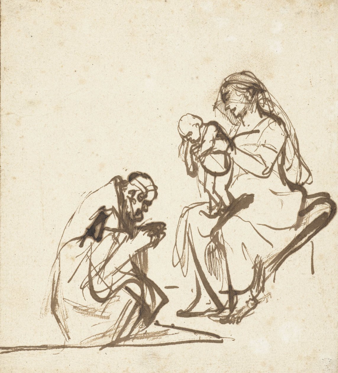 En av de tre kungarna som tillber jungfrun och barnet, ca 1635-40 av Rembrandt van Rijn