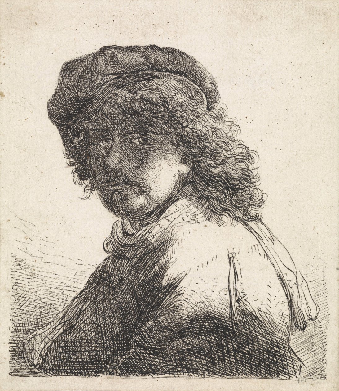Rembrandt van Rijn i basker och halsduk av Rembrandt van Rijn