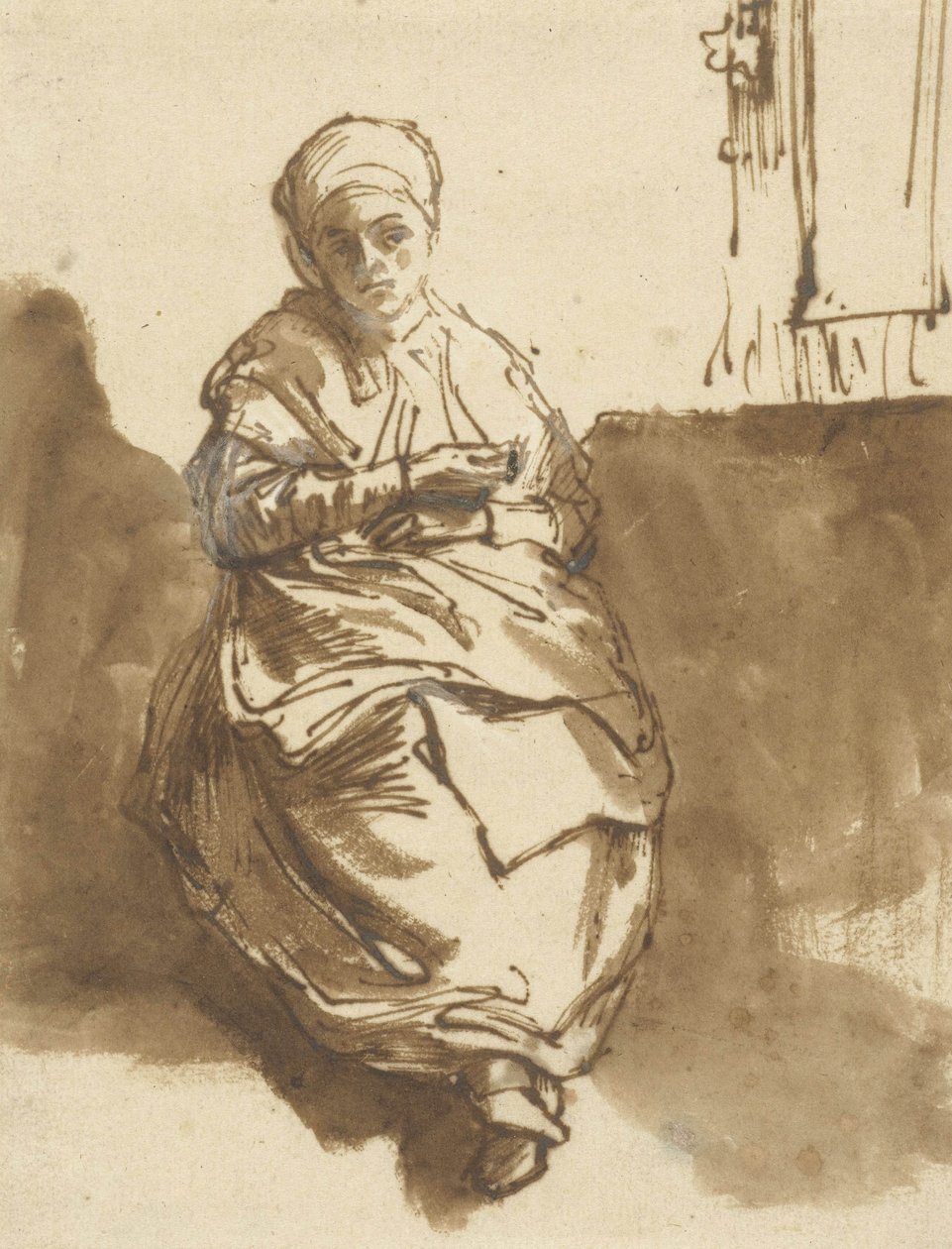 Saskia sitter vid ett fönster, ca 1638 av Rembrandt van Rijn