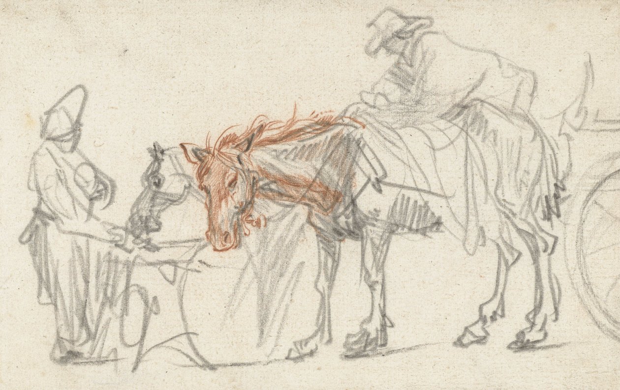 Två hästar på en hållplats, ca 1637 av Rembrandt van Rijn