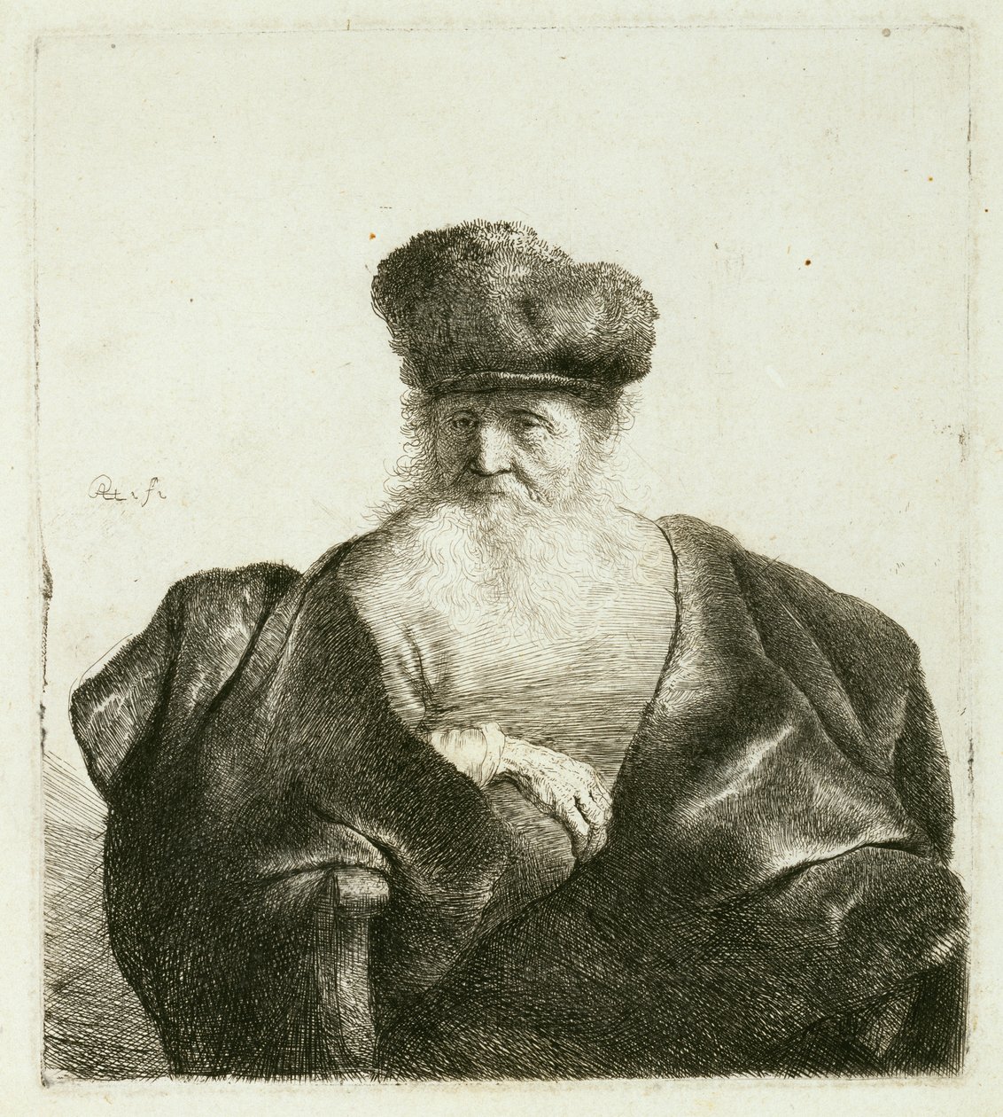 En gammal man med skägg, pälsmössa och sammetsmantel, c.1632 av Rembrandt van Rijn
