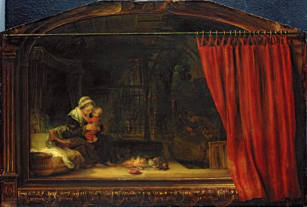 Holy Family with a Curtain, 1646  av Rembrandt van Rijn