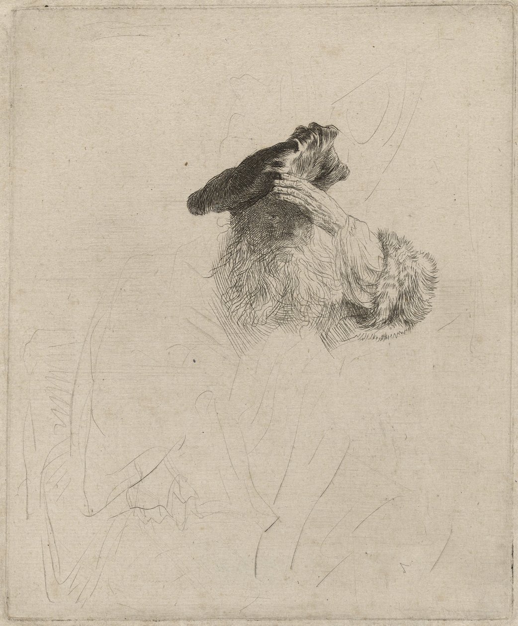 Gammal man skuggar sina ögon med sin hand, c.1639 av Rembrandt van Rijn