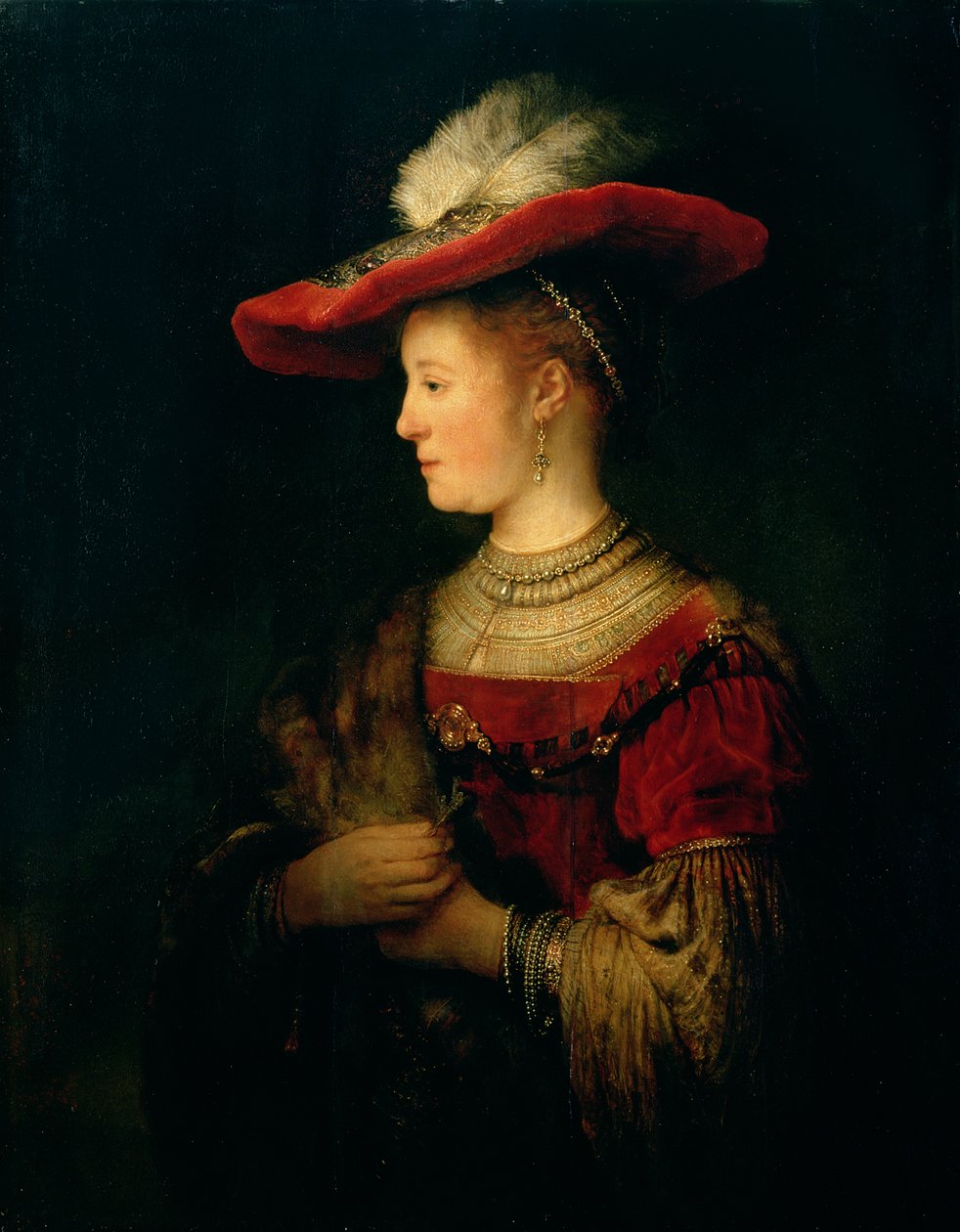Portrait of Saskia van Uylenburgh (1612-42)  av Rembrandt van Rijn
