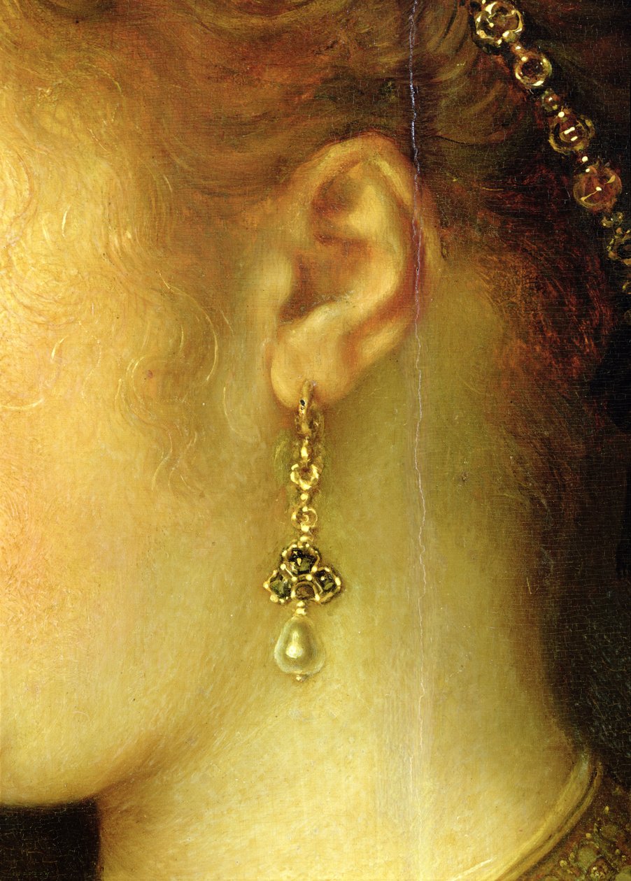 Portrait of Saskia van Uylenburgh (1612-42) in Rich Costume  (detail) (see 244316) av Rembrandt van Rijn