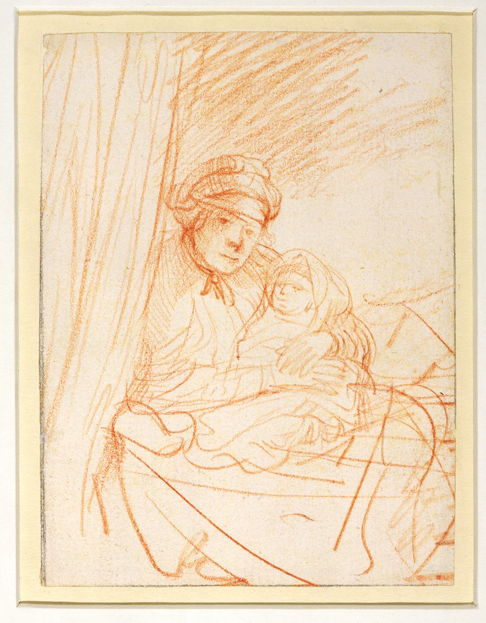Saskia med sitt första barn Rumbartus, 1635-36 (röd krita) av Rembrandt van Rijn