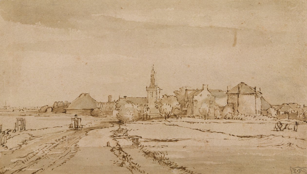View of Diemen, c.1650-52 (penna, brunt bläck, tvätt på papper) av Rembrandt van Rijn