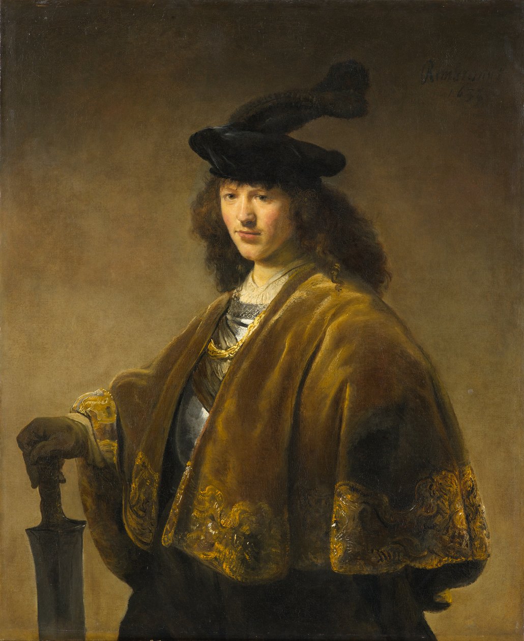 Ung man med ett svärd, ca 1633-1645 av Rembrandt Harmensz. van Rijn circle of Rembrandt Harmensz. van Rijn circle of