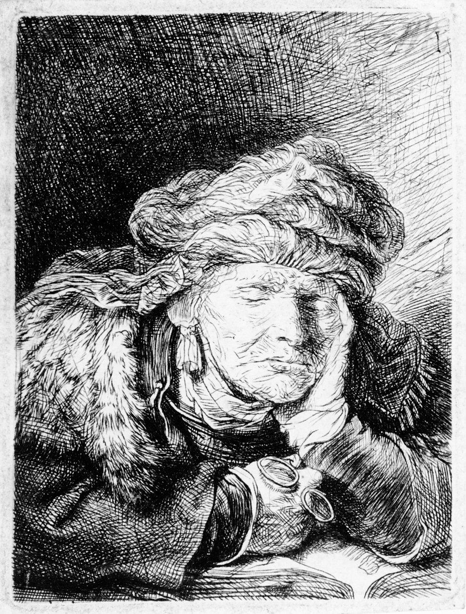 En gammal kvinna som sover, etsat av Francesco Novelli, c.1790 av Rembrandt van Rijn