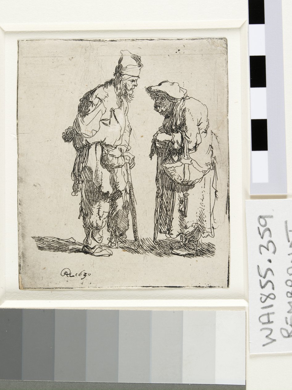 Tiggarman och tiggarkvinna samtalar, 1630 av Rembrandt van Rijn