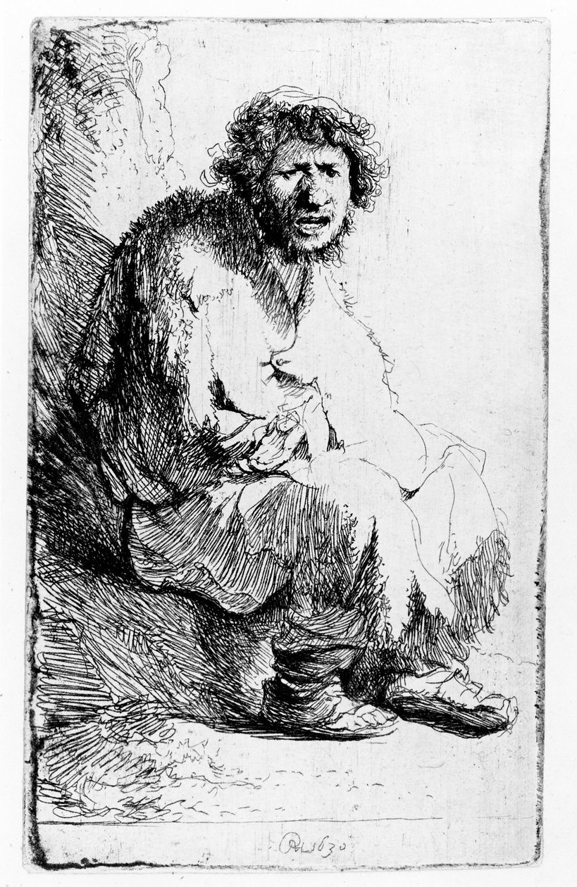 Tiggare sittande på en bank, 1630 av Rembrandt van Rijn