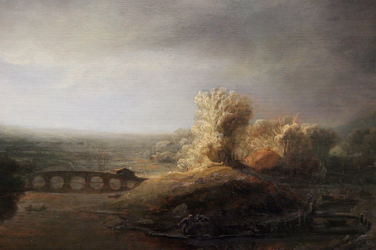 Berlin Landscape with a Long Arched Bridge av Rembrandt van Rijn