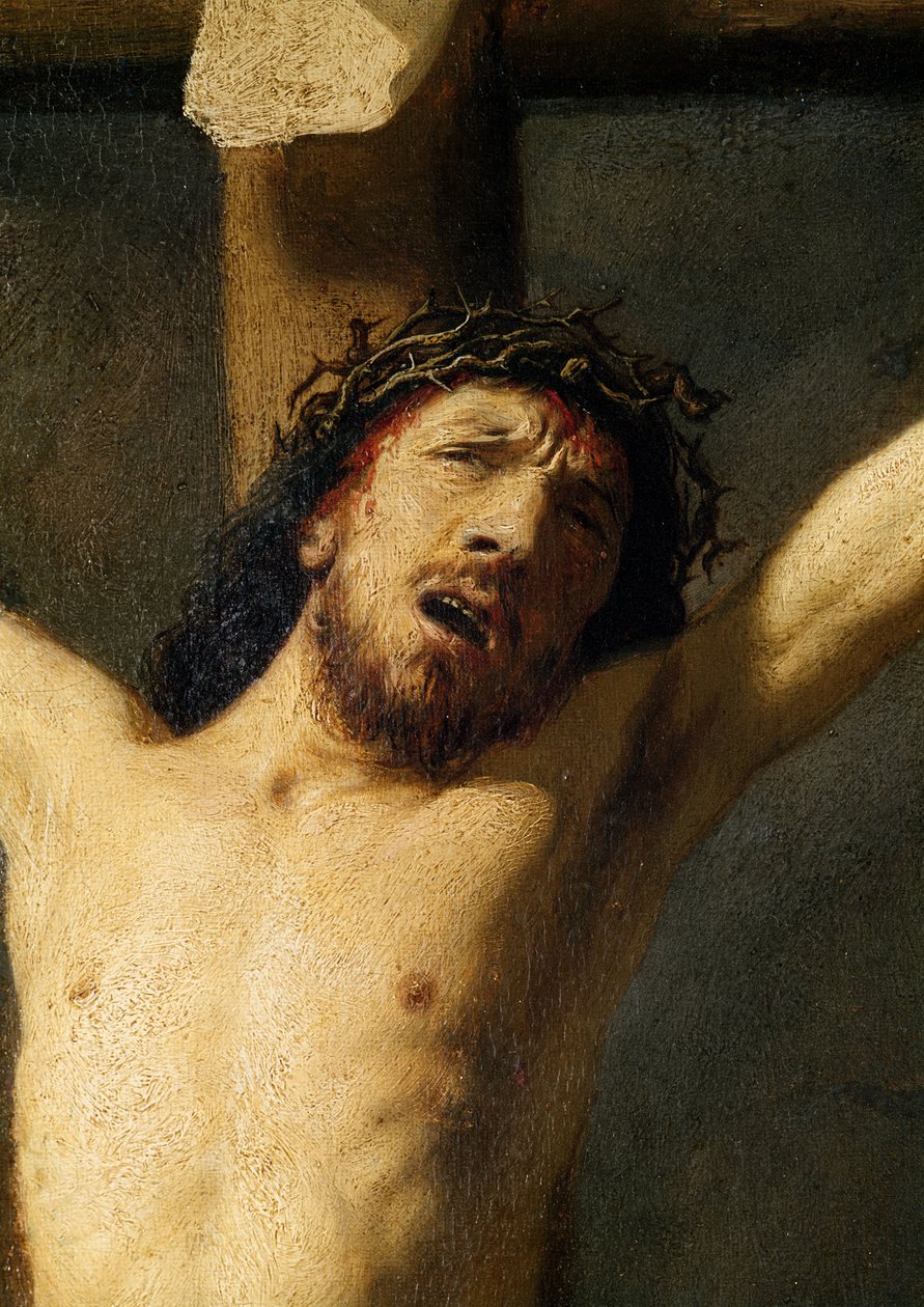 Kristus på korset, detalj av huvudet (detalj av 154029) av Rembrandt van Rijn