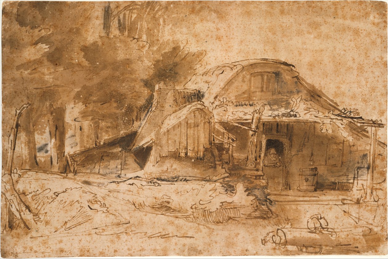 Cottage Near the Edge of a Wood av Rembrandt van Rijn