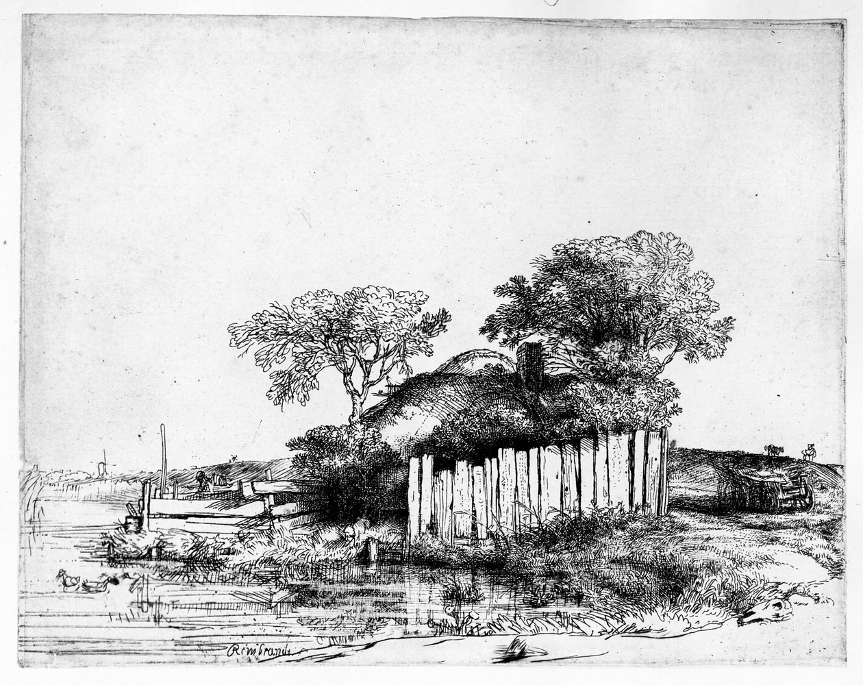 Sommerhus med hvid blegning, 1648 swed av Rembrandt van Rijn
