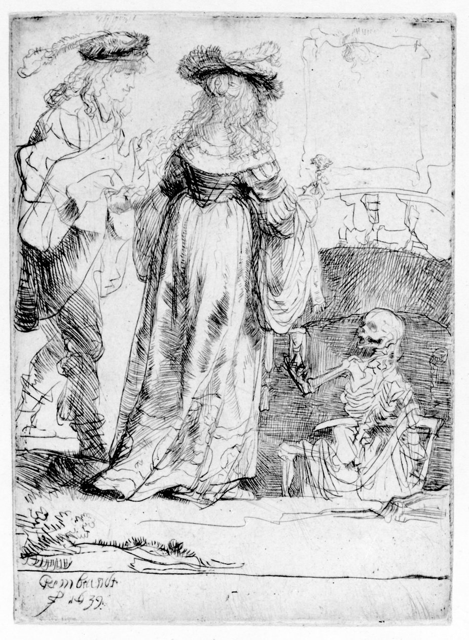 Döden visar sig för ett äkta par från en öppen grav, 1639 av Rembrandt van Rijn