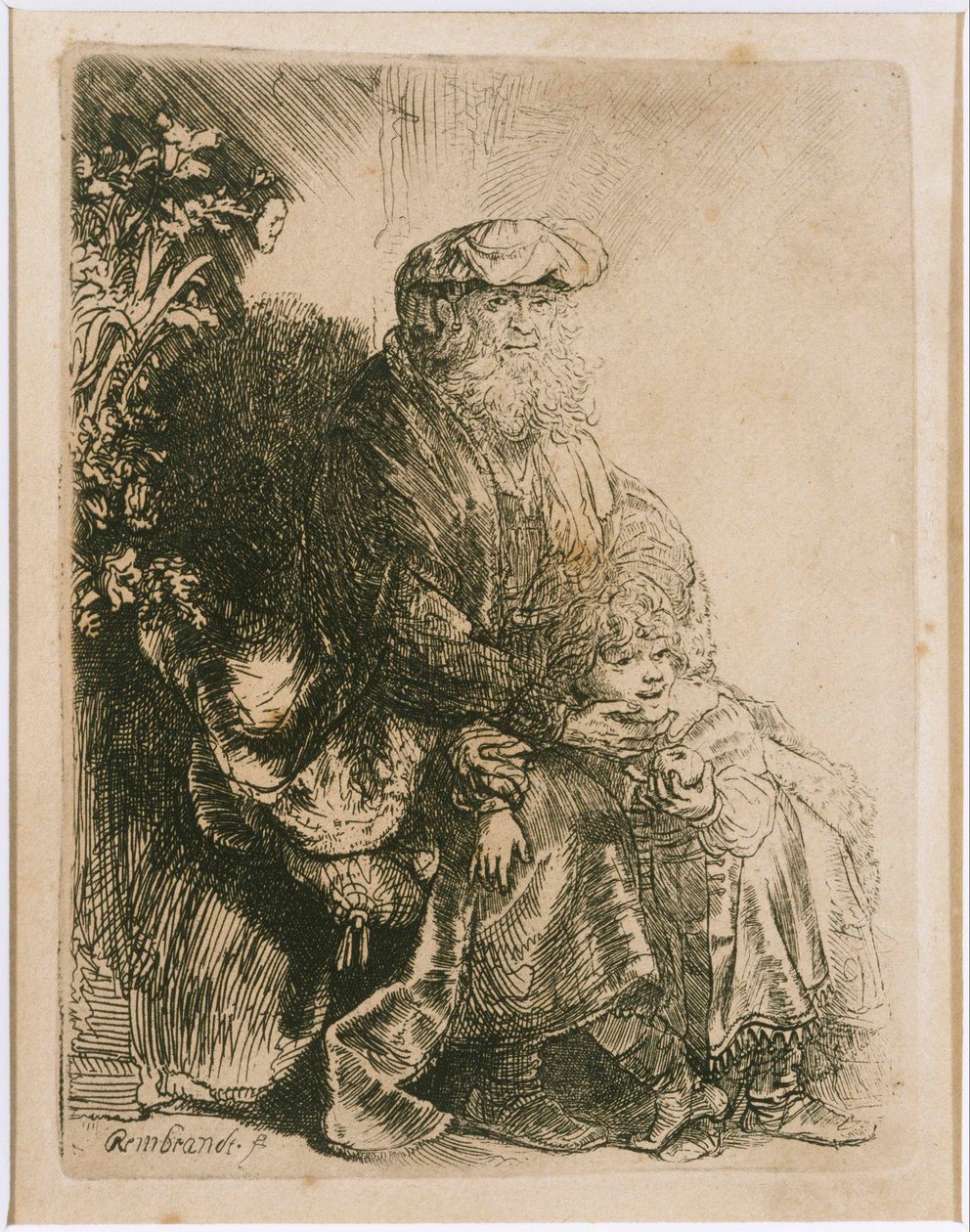 Jacob Caressing Benjamin av Rembrandt van Rijn