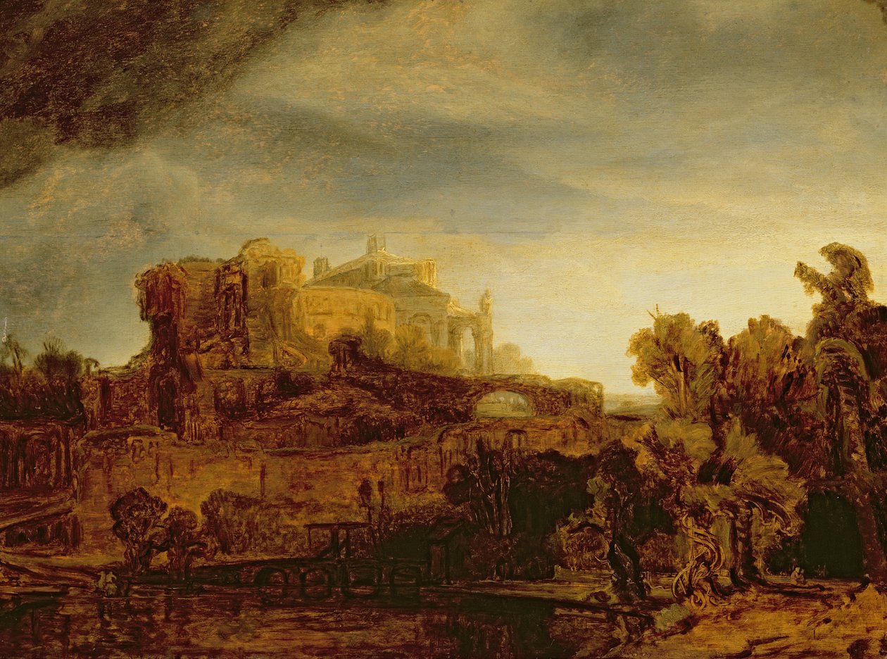 Landskap med ett slott av Rembrandt van Rijn