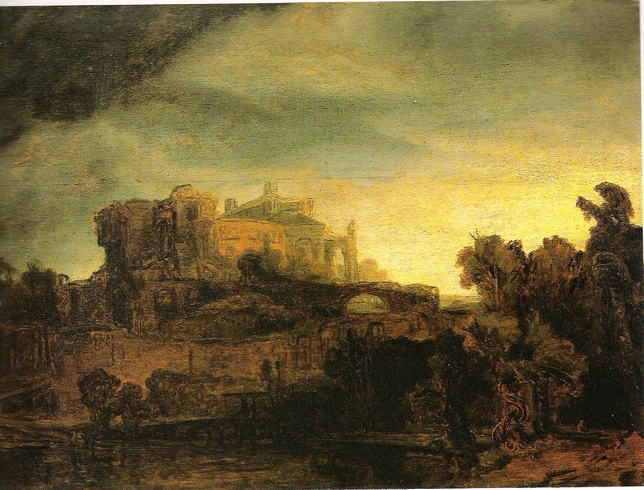Landschaft mit Gebäuden av Rembrandt van Rijn