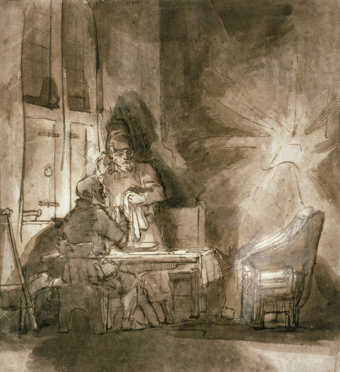 No.2139 Nadver i Emmaus, ca. 1648-9 (pen og blæk og brun vask) av Rembrandt van Rijn