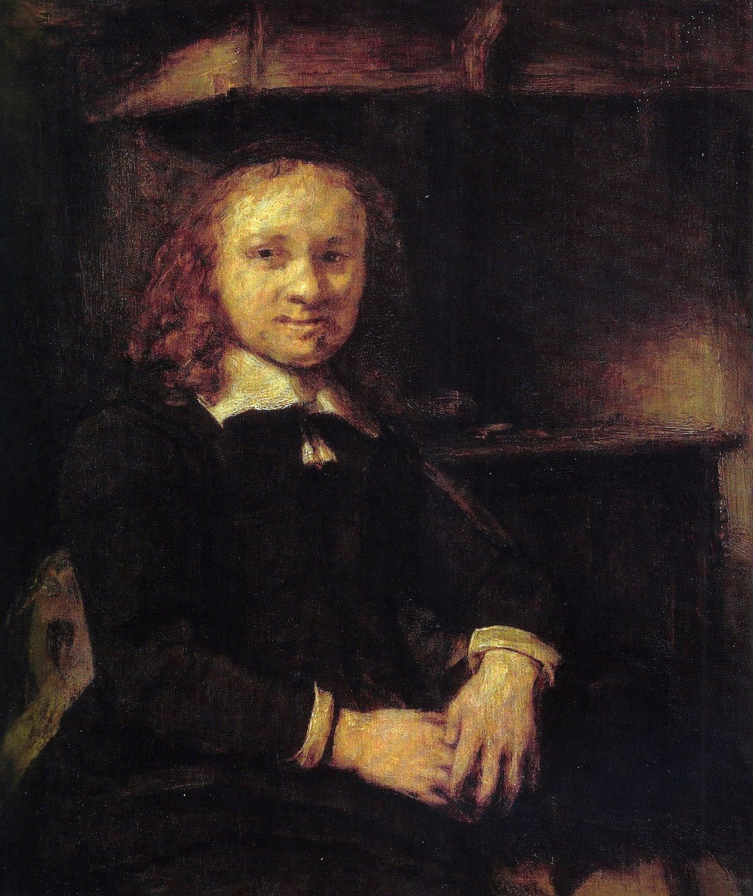 Portrait of Jan Boursse, Sitting by a Stove av Rembrandt van Rijn