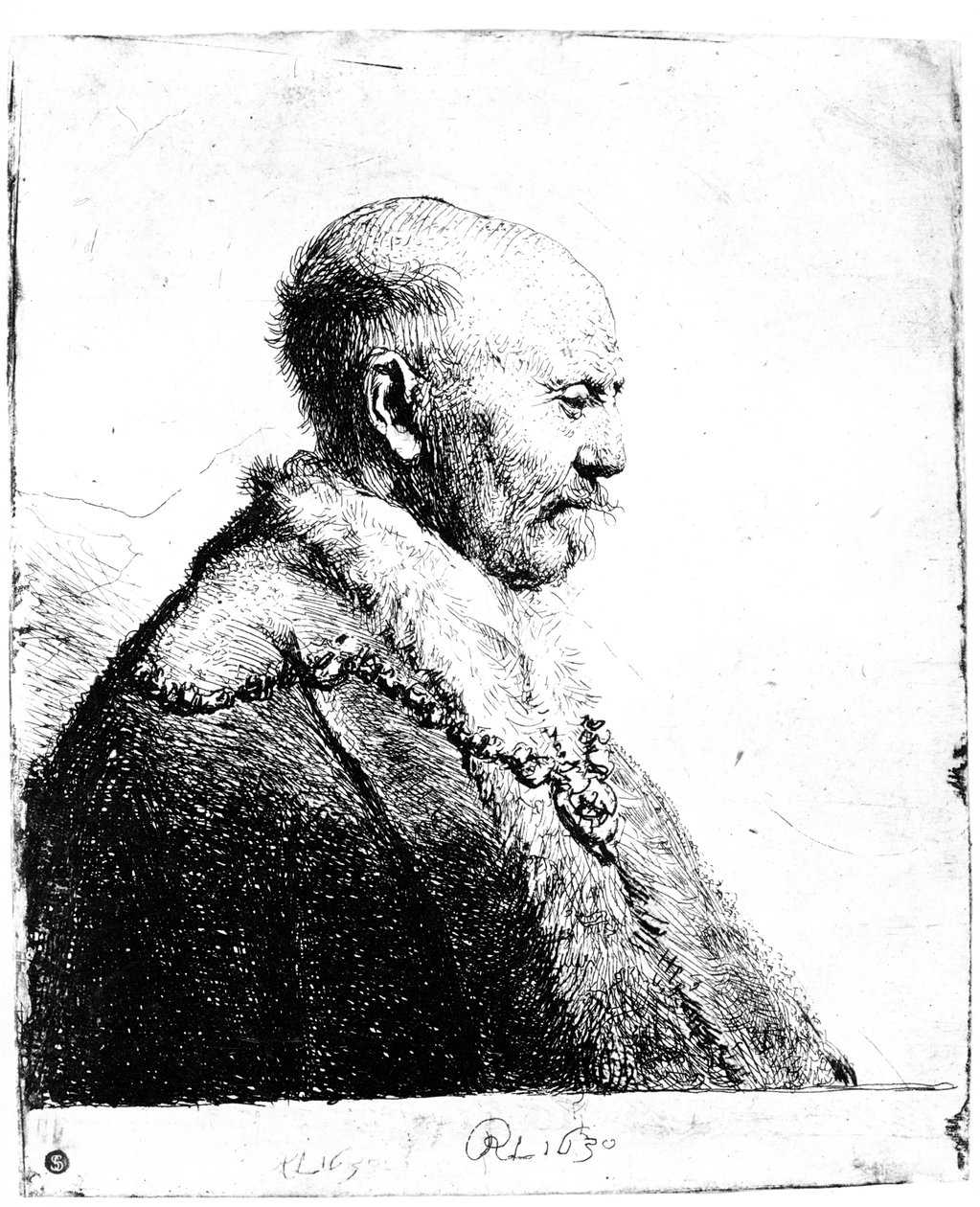 Porträtt av en skallig man, 1630 av Rembrandt van Rijn