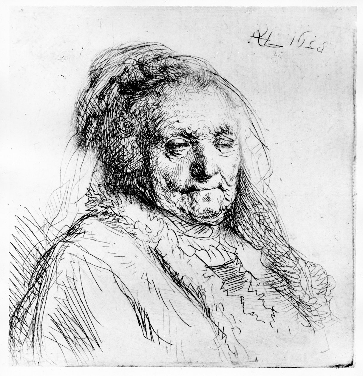 Porträtt av konstnärens mor, 1628 av Rembrandt van Rijn