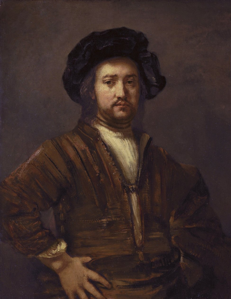 Portret van een man met de handen in de zij  av Rembrandt van Rijn