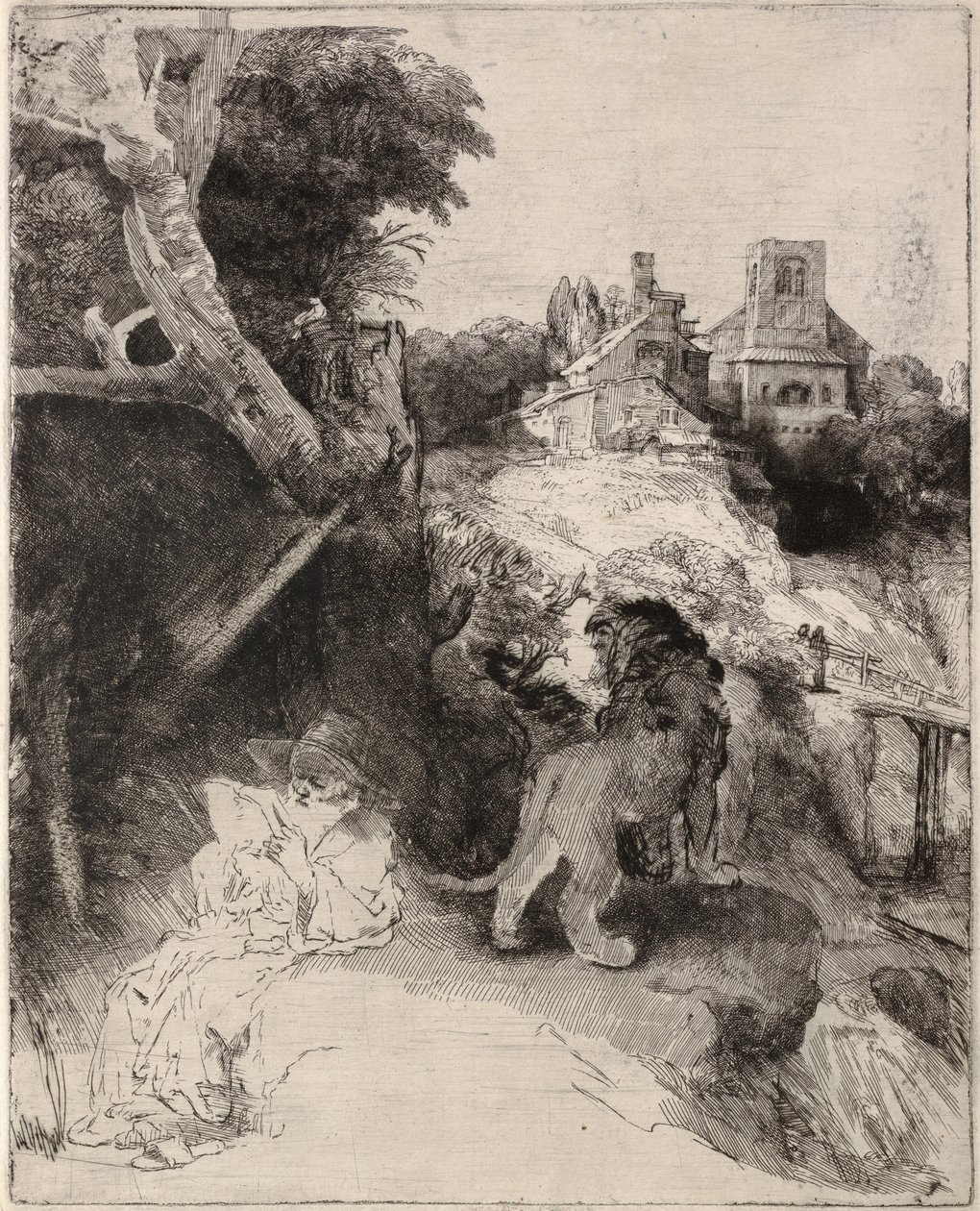 Saint Jerome Reading in an Italian Landscape av Rembrandt van Rijn