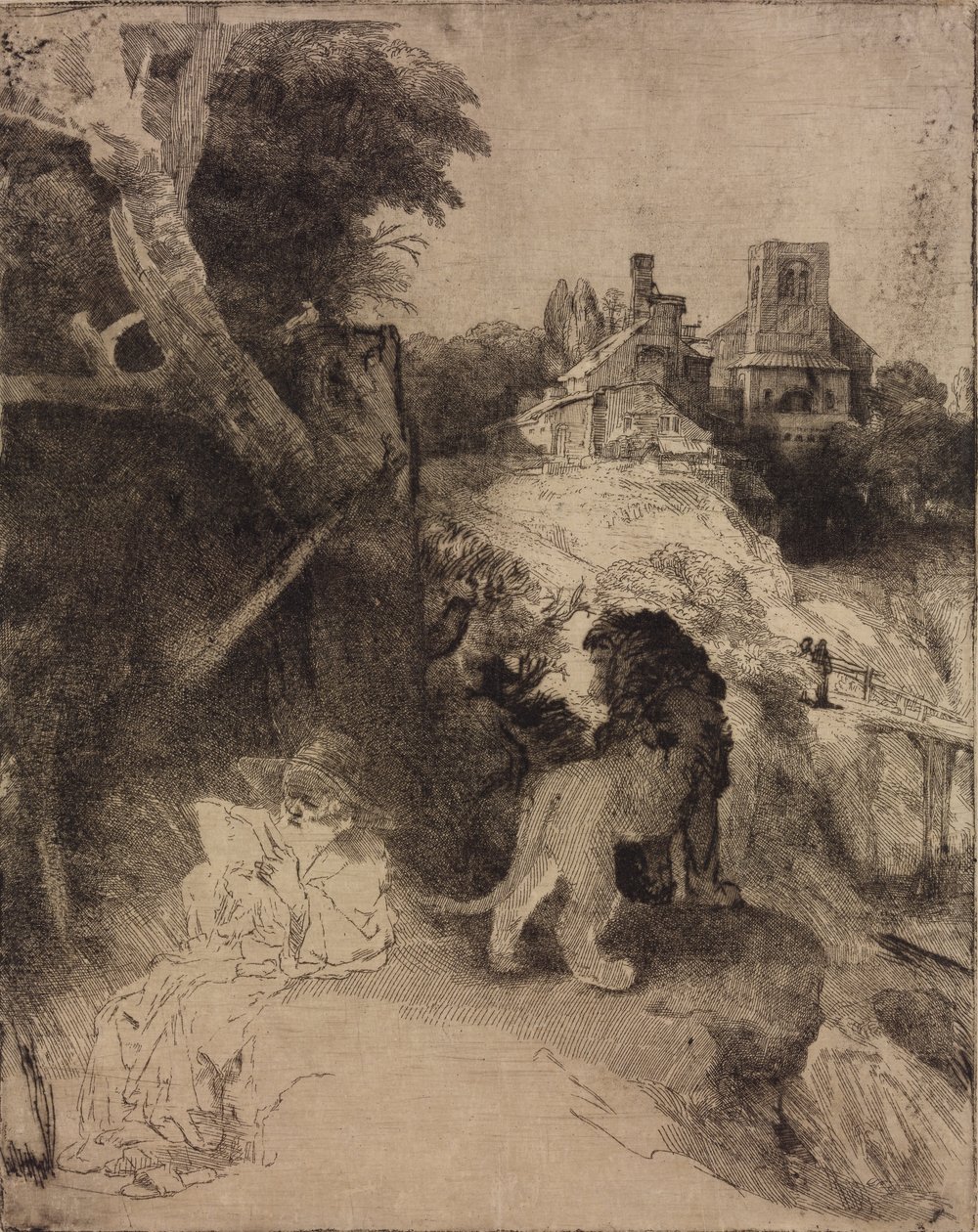 Saint Jerome in an Italian Landscape av Rembrandt van Rijn