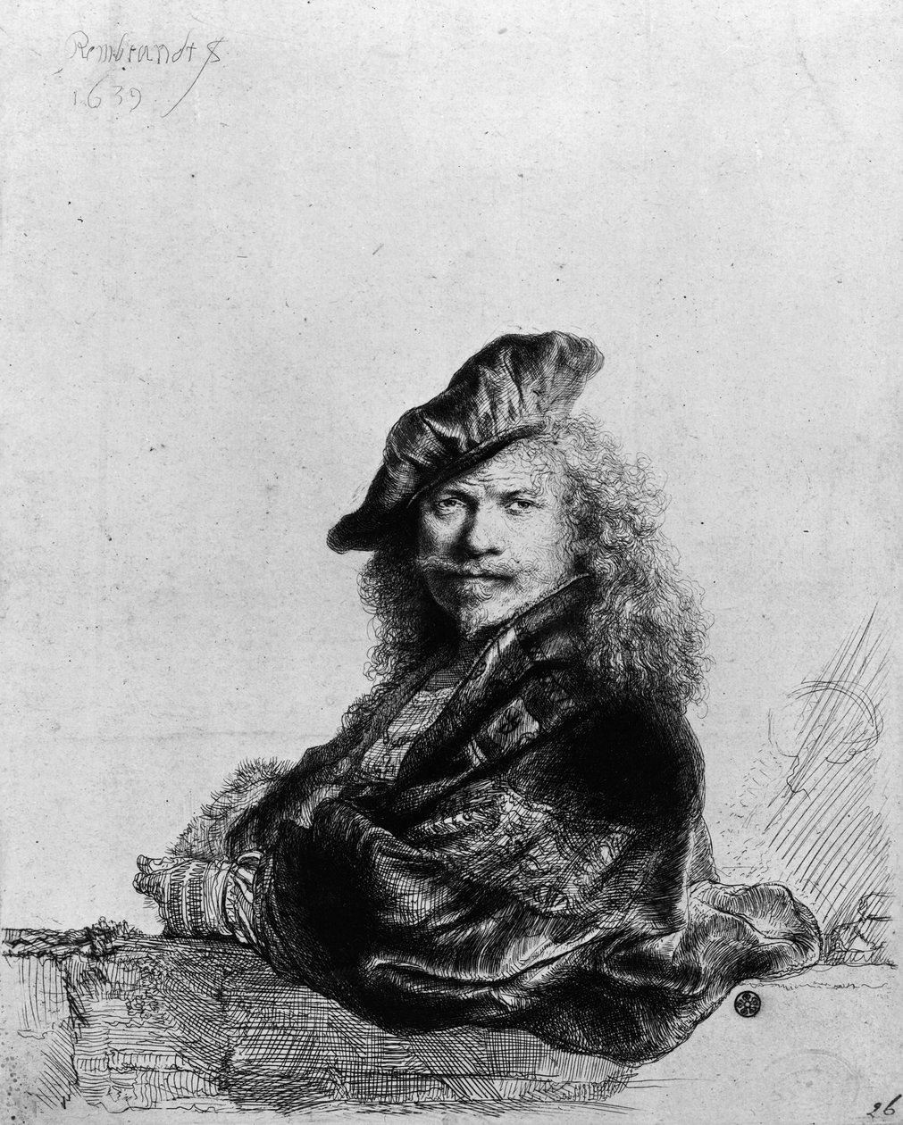 Självporträtt lutande på en stentröskel, 1639 av Rembrandt van Rijn