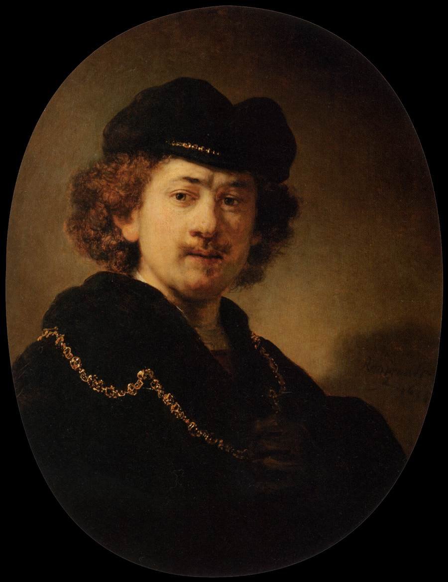 Self-Portrait Wearing a Toque and a Gold Chain av Rembrandt van Rijn