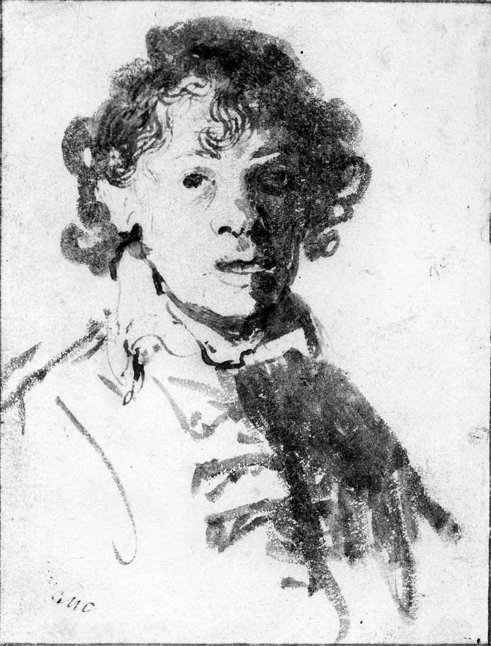 Självporträtt som ung man, ca 1628 (penna, bläck och tvätt på papper) av Rembrandt van Rijn