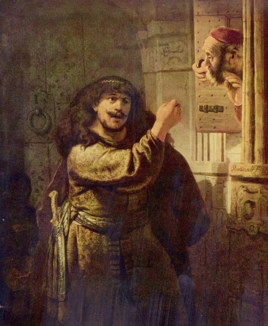 Simson bedroht seinen Schwiegervater av Rembrandt van Rijn