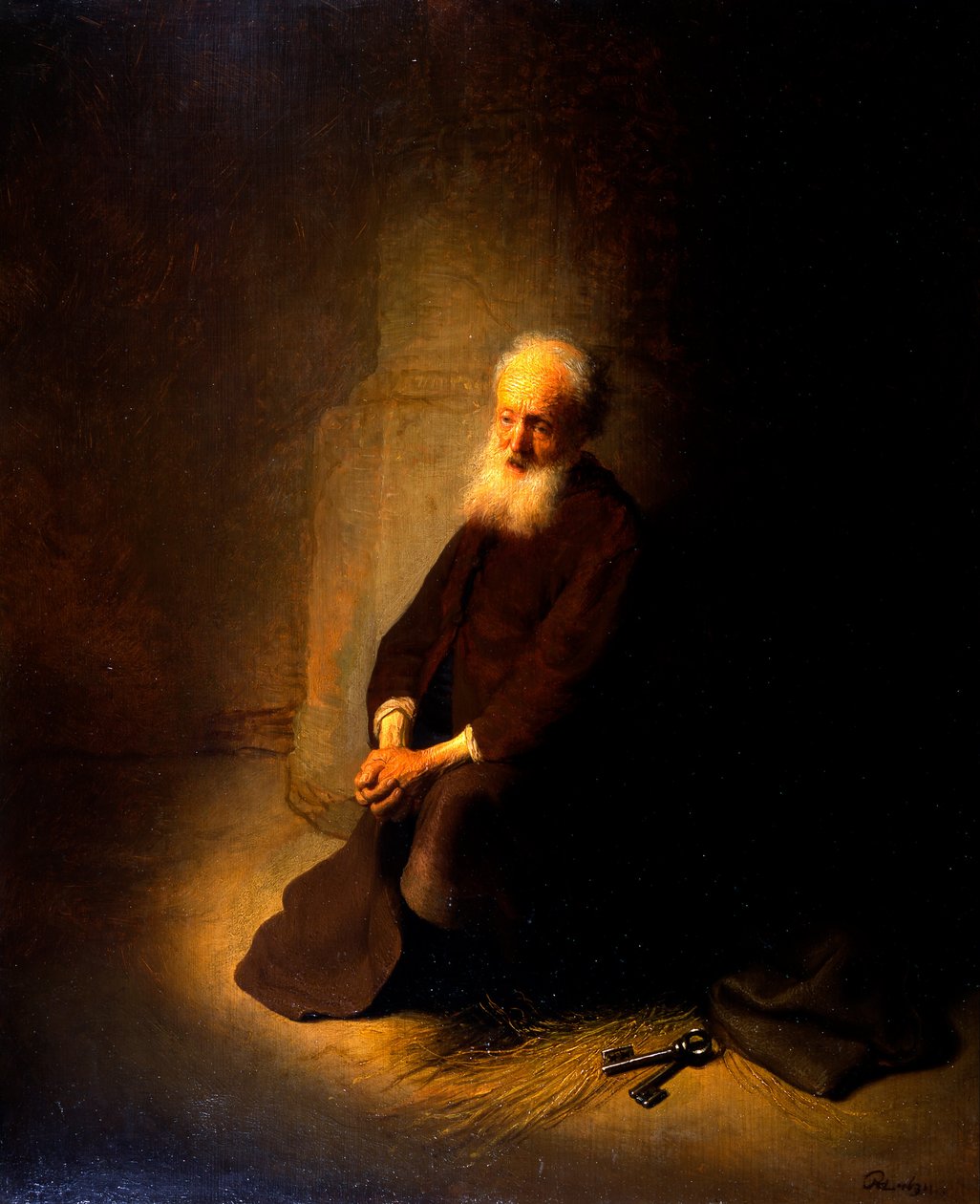 St. Peter in Prison (The Apostle Peter Kneeling) av Rembrandt van Rijn