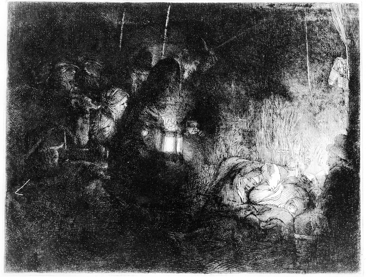 The Adoration of the Shepherds, ca 1652 (etsning) av Rembrandt van Rijn