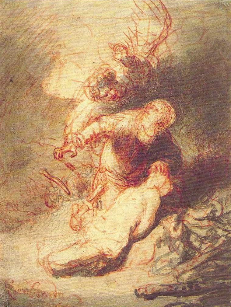 The Angel Preventing Abraham from Sacrificing His Son, Isaac av Rembrandt van Rijn