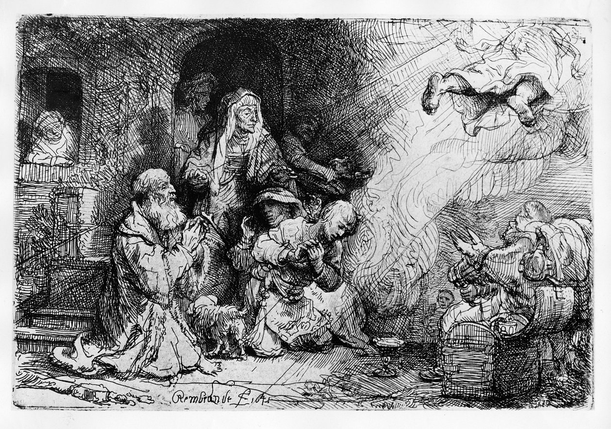 Ängeln som lämnar Tobias familj, 1641 av Rembrandt van Rijn