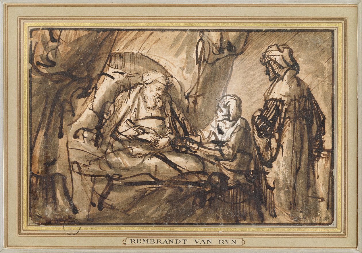 Isaacs velsignelse (pen og blæk og vask) swed av Rembrandt van Rijn