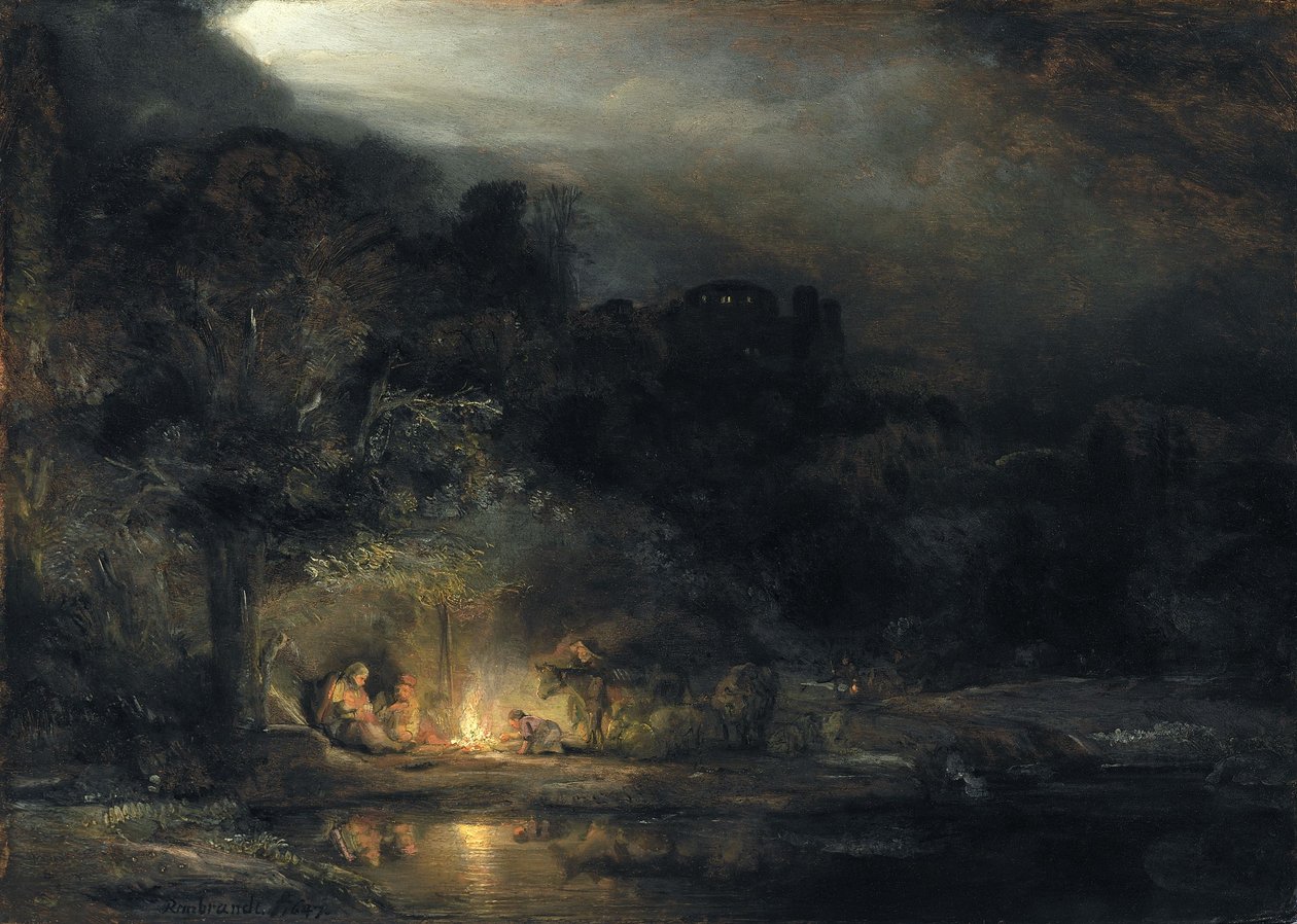 The Rest on The Flight into Egypt av Rembrandt van Rijn