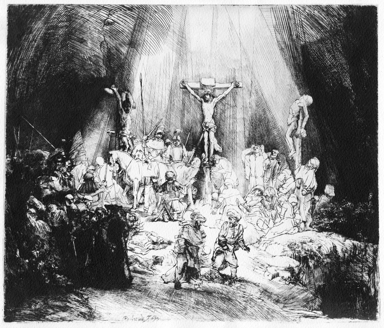 De tre korsen, 1653 (torrnål) av Rembrandt van Rijn