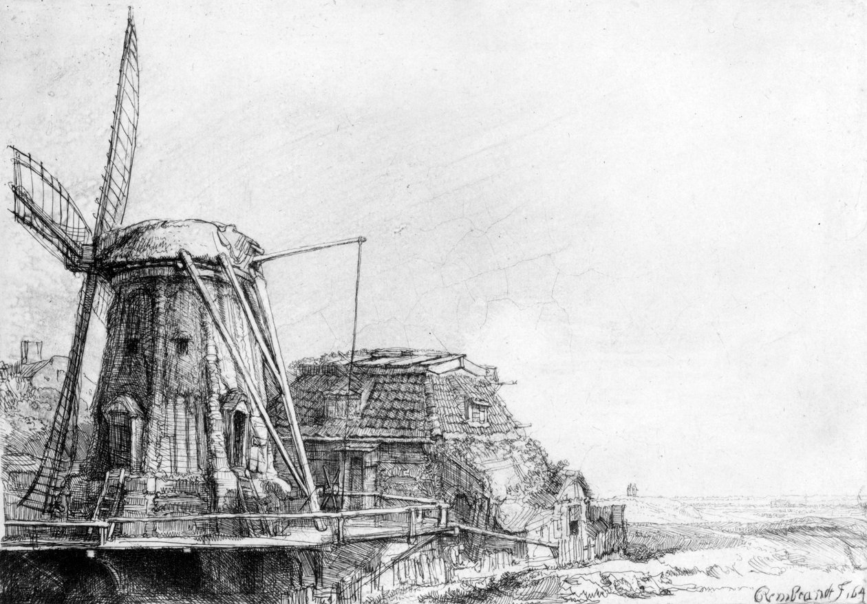 Väderkvarnen, 1641 (etsning) av Rembrandt van Rijn