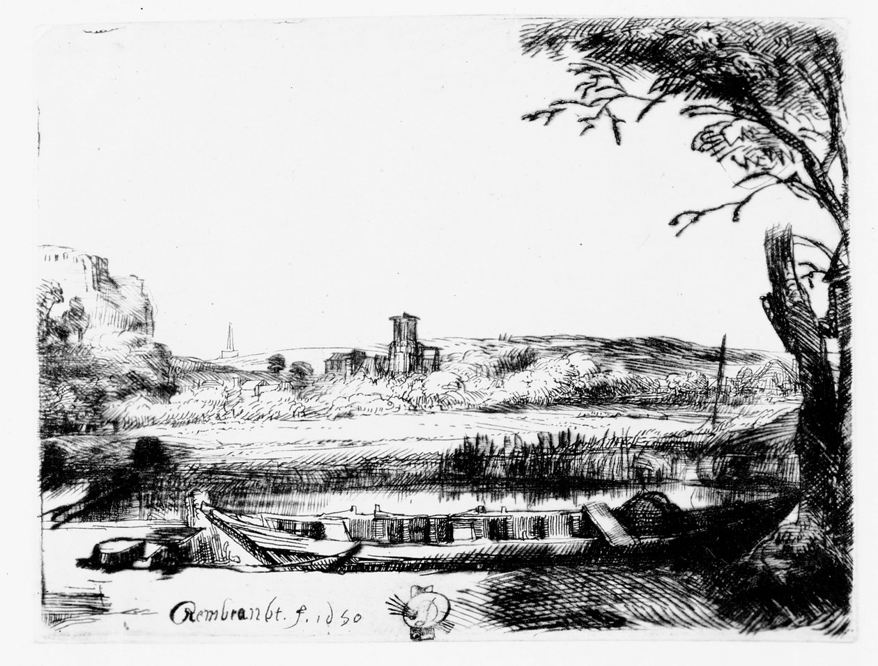 Utsikt över en kanal, 1650 av Rembrandt van Rijn
