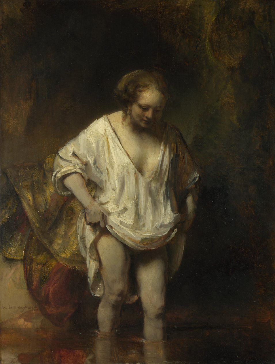 Kvinna som badar i en bäck, 1654 av Rembrandt van Rijn