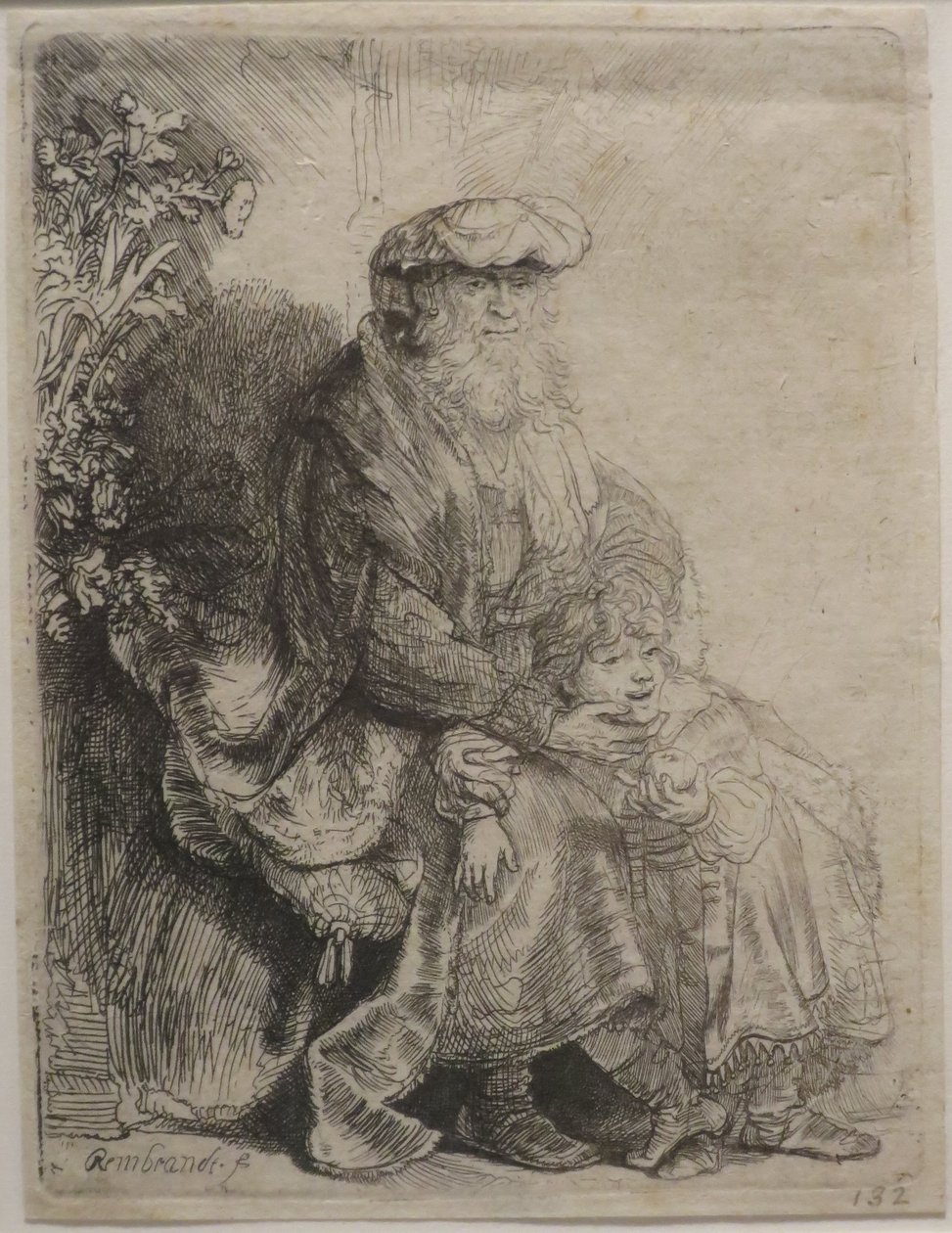 "Abraham Caressing Isaac", etsning av Rembrandt, Honolulu Museum of Art av Rembrandt