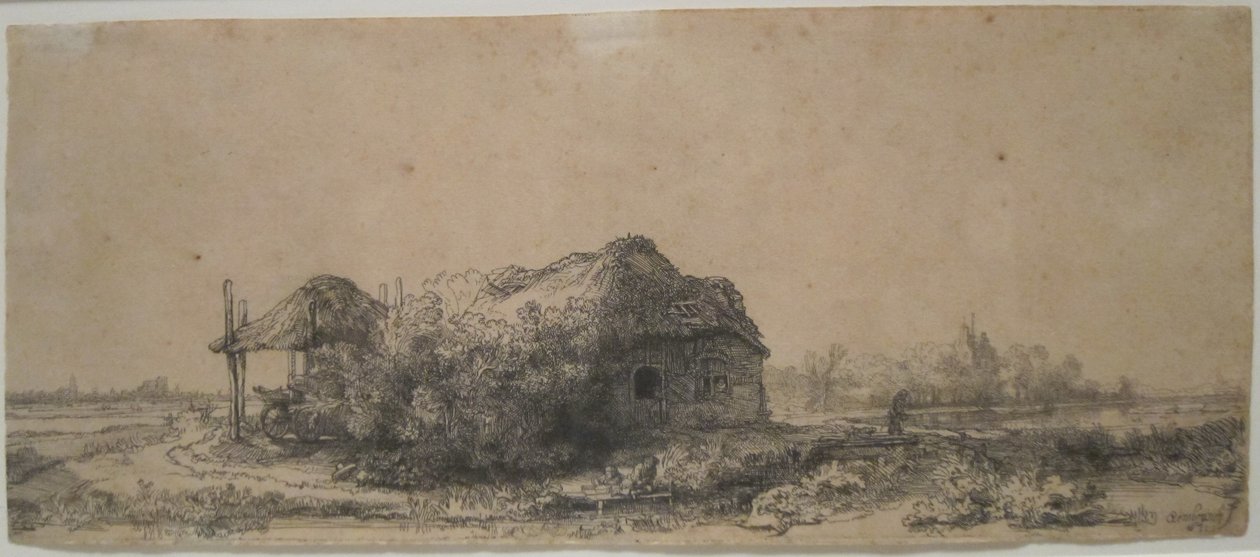 "Landskap med stuga och Haybam" av Rembrandt, 1641, etsning och torrnål, Honolulu Museum of Art av Rembrandt