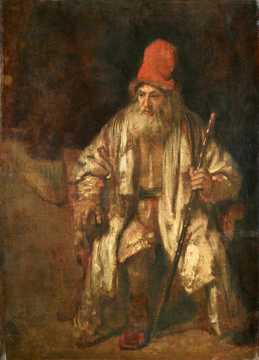 Gammal man med röd mössa av Rembrandt