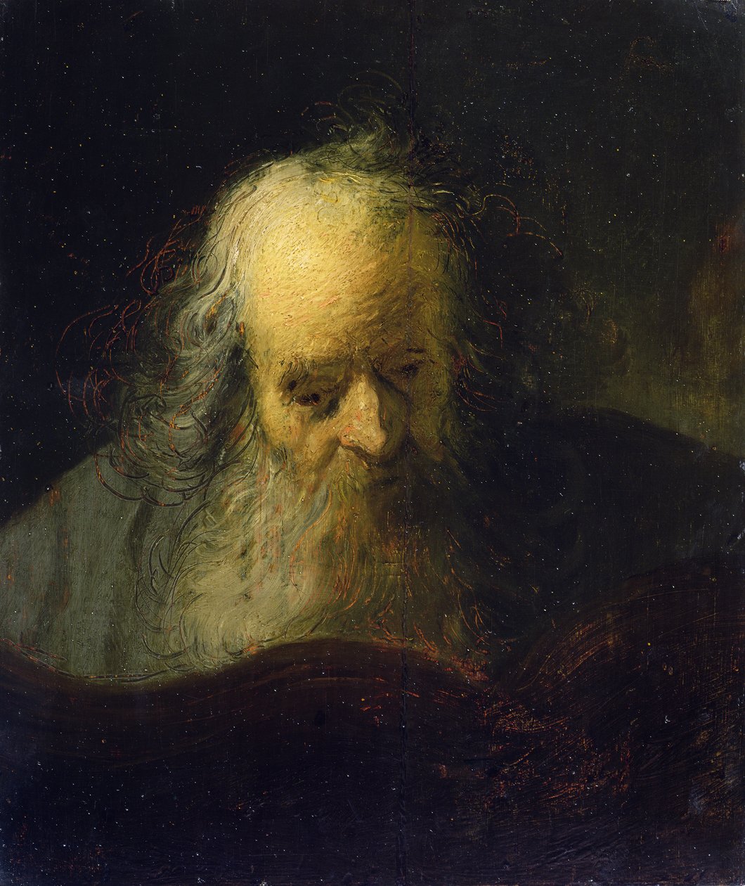 En gammal man som läser en bok (olja på duk) av Rembrandt Harmensz. van Rijn (circle of)