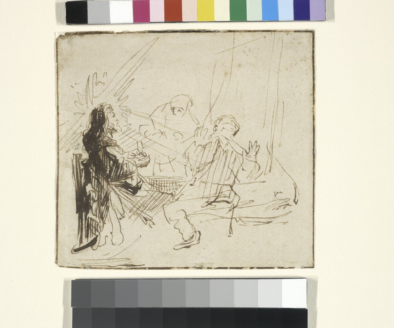 Nattvarden i Emmaus, ca 1630-33 (bläck & krita på papper) av Rembrandt Harmensz. van Rijn (school of)